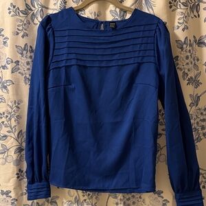 SHEIN Cobalt Pleated Yoke Long Sleeve Blouse